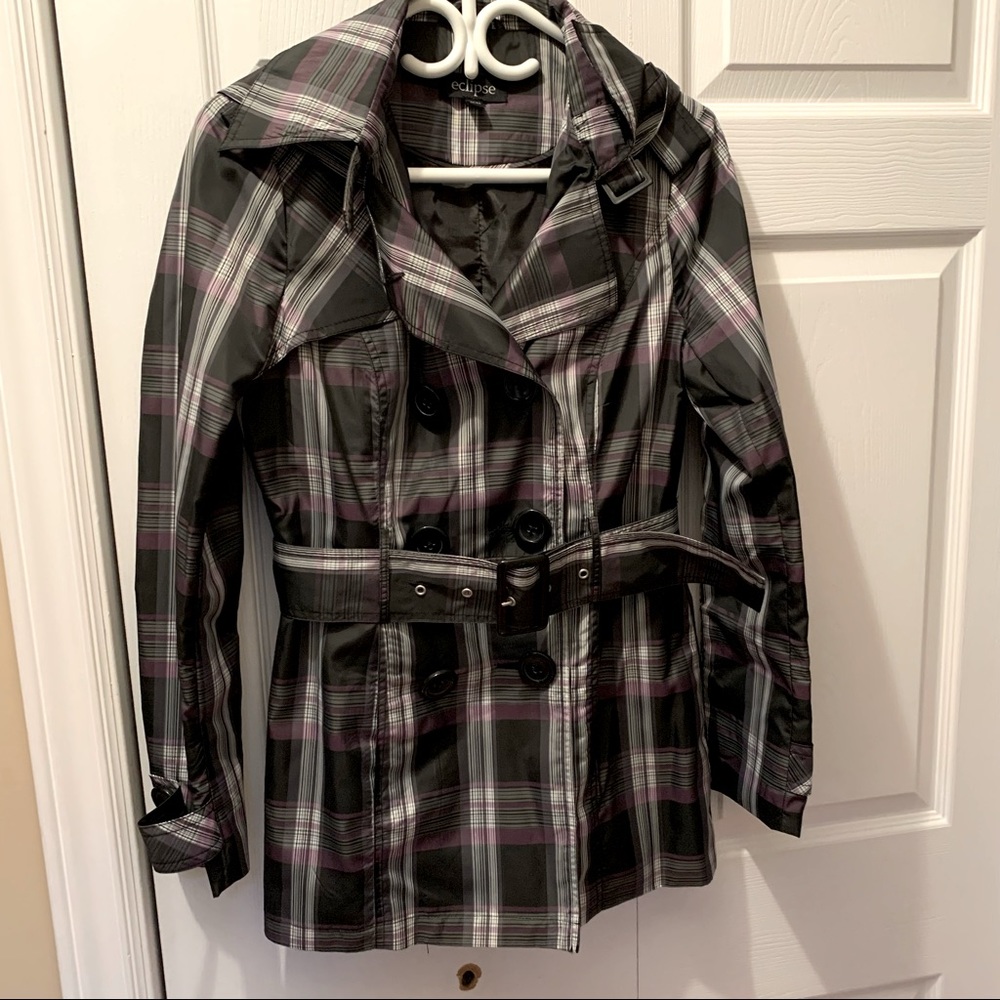 Plaid Hooded Trench Coat